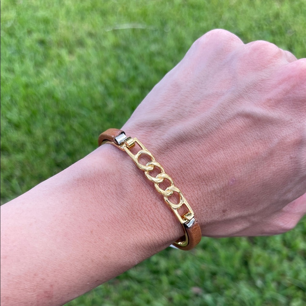 Leather & Gold Chain Detail Bangle